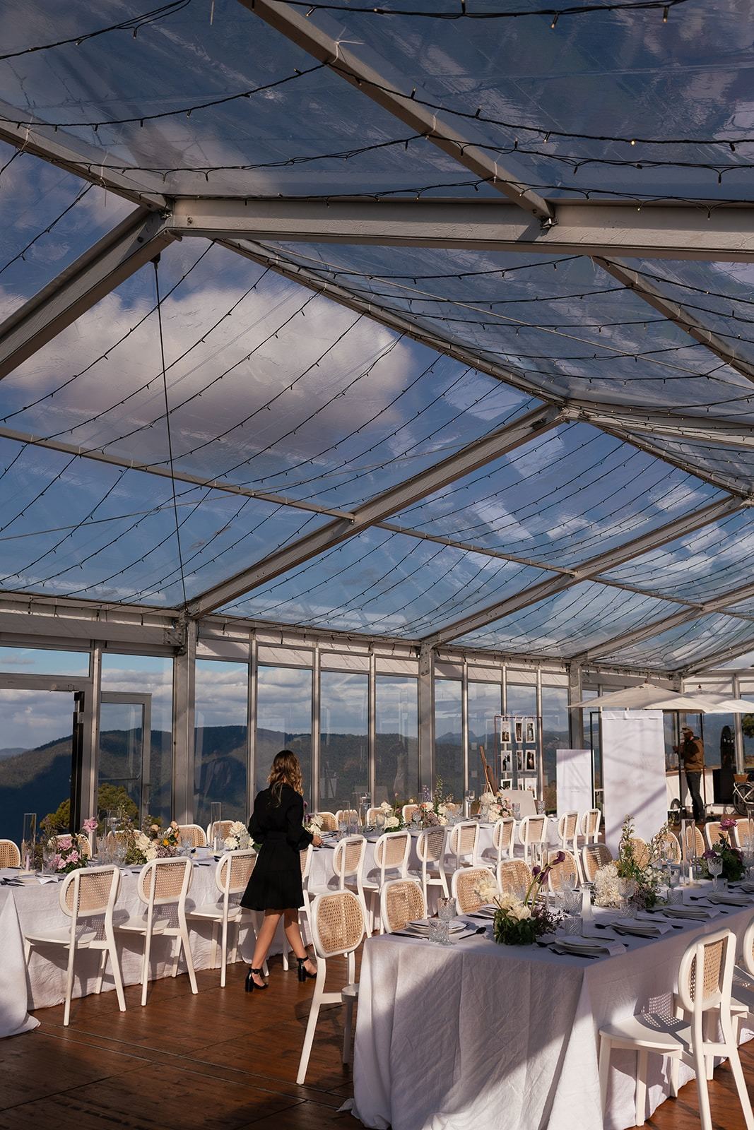 Looking down the clear-roof marquee to the sky