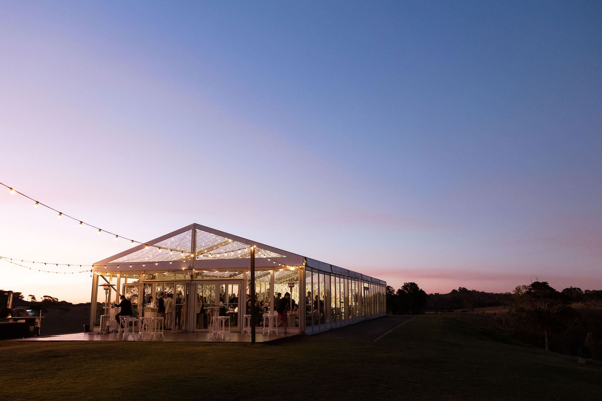 The marquee at Rosewood Estate at sunset