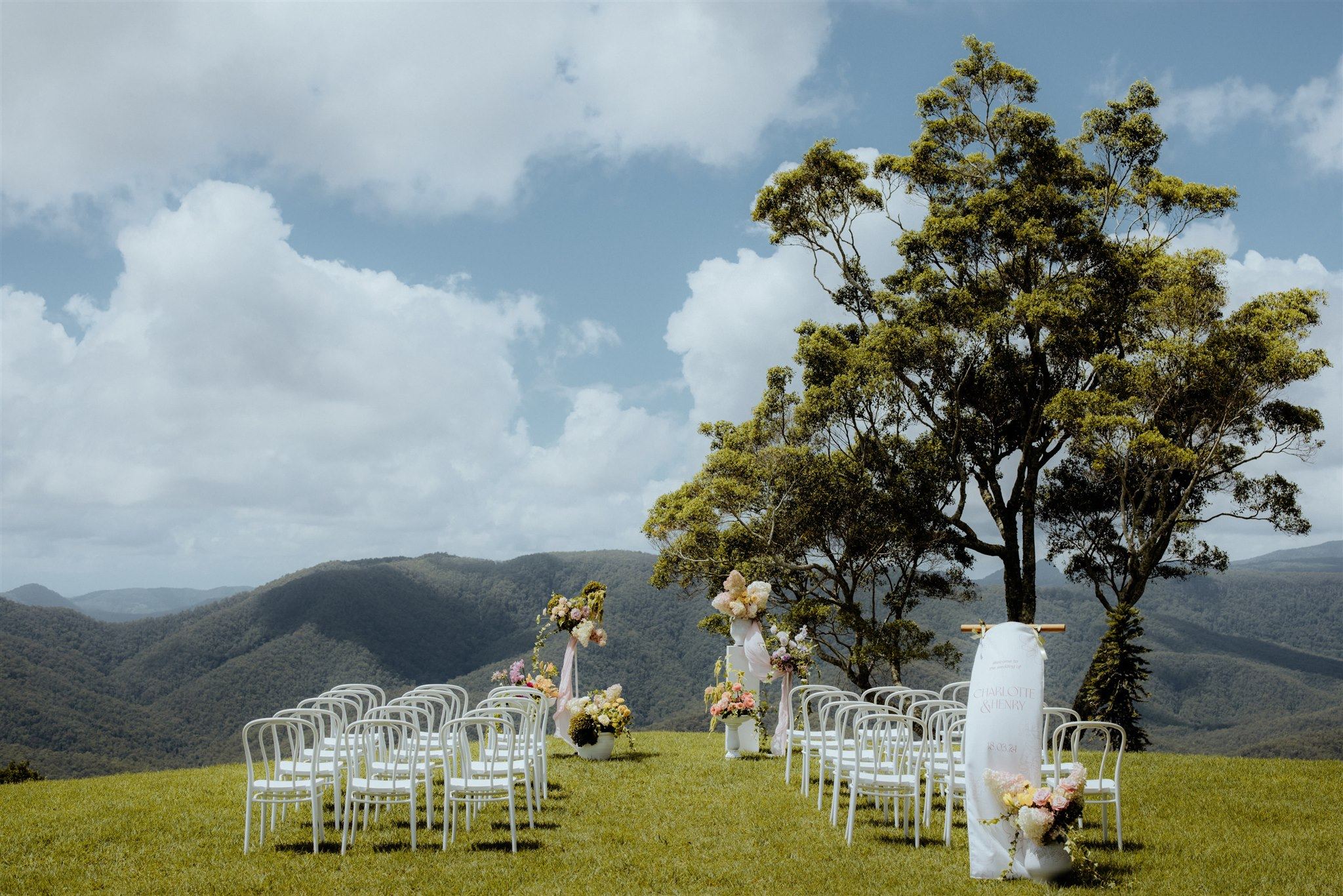 An intimate ceremony set up on the lawn at Rosewood Estate
